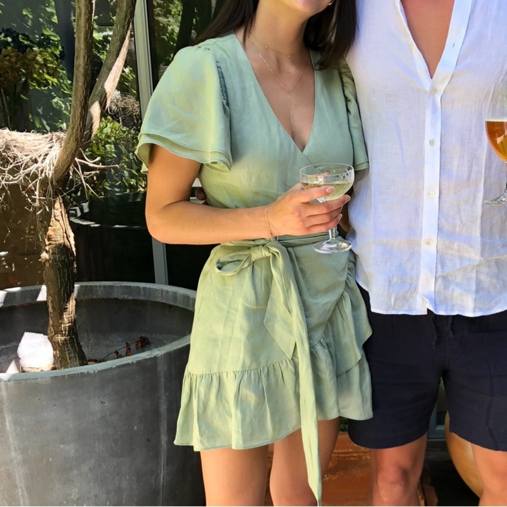 Hansen + gretel linen green wrap dress